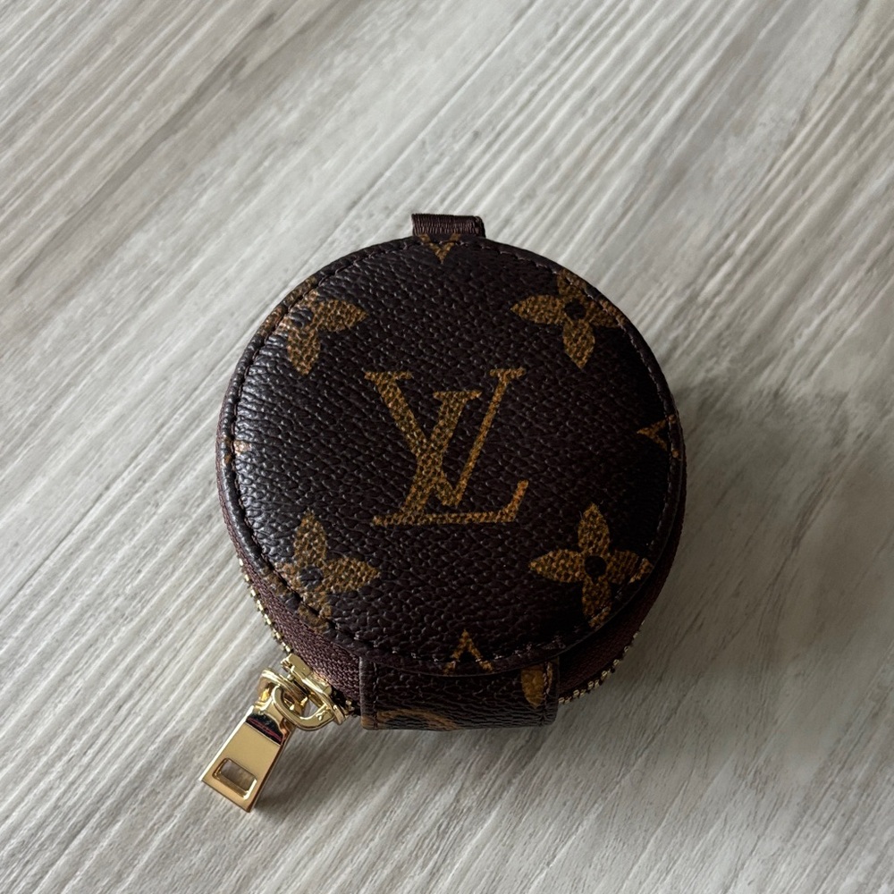 Monogram Round Coin Case - Brown/Gold AirPod case